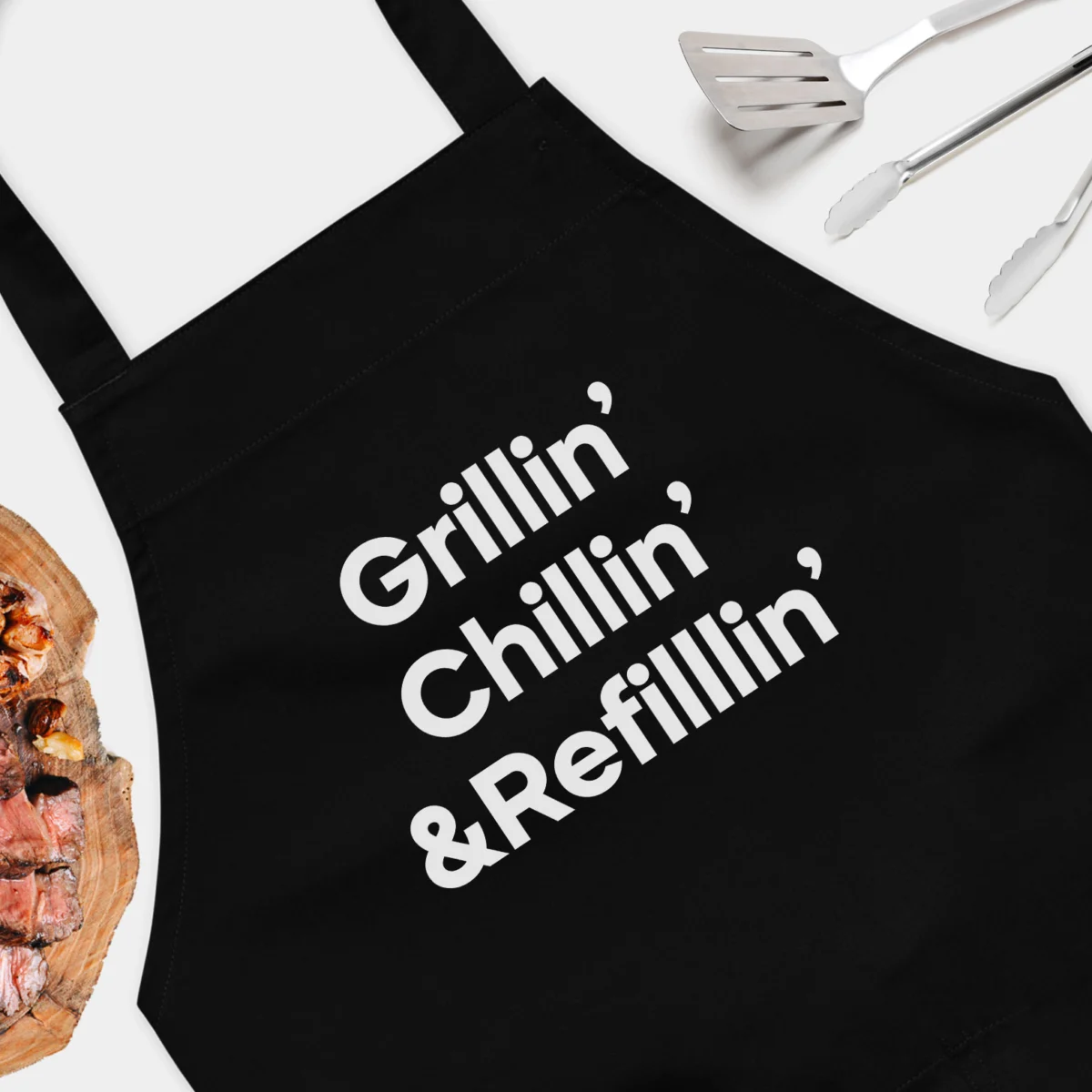 Grillin Chillin and Refillin Funny BBQ Grilling Apron - BBQ Grill Master - Father's Day Gift For Meat Smoking