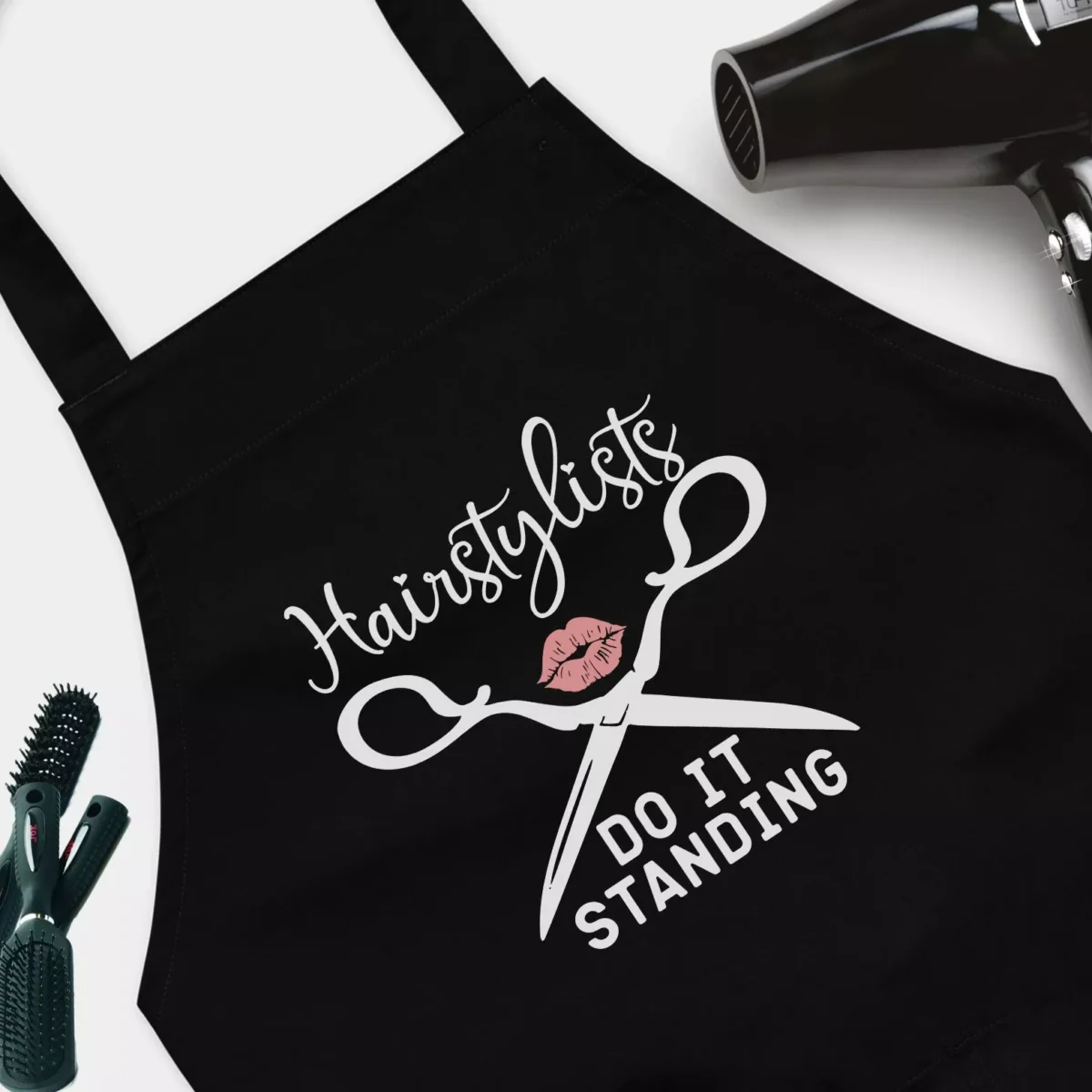 Hairstylists Do It Standing Funny Hair Stylist Apron - Hairstylist Aprons for Women Men - Hairdresser Apron for Salon