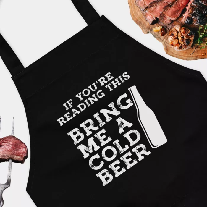 If You're Reading This Bring Me A Cold Beer Apron - Funny BBQ Grilling Apron - Funny Apron for Men - Grill Gift for Cooking Dad, Husband