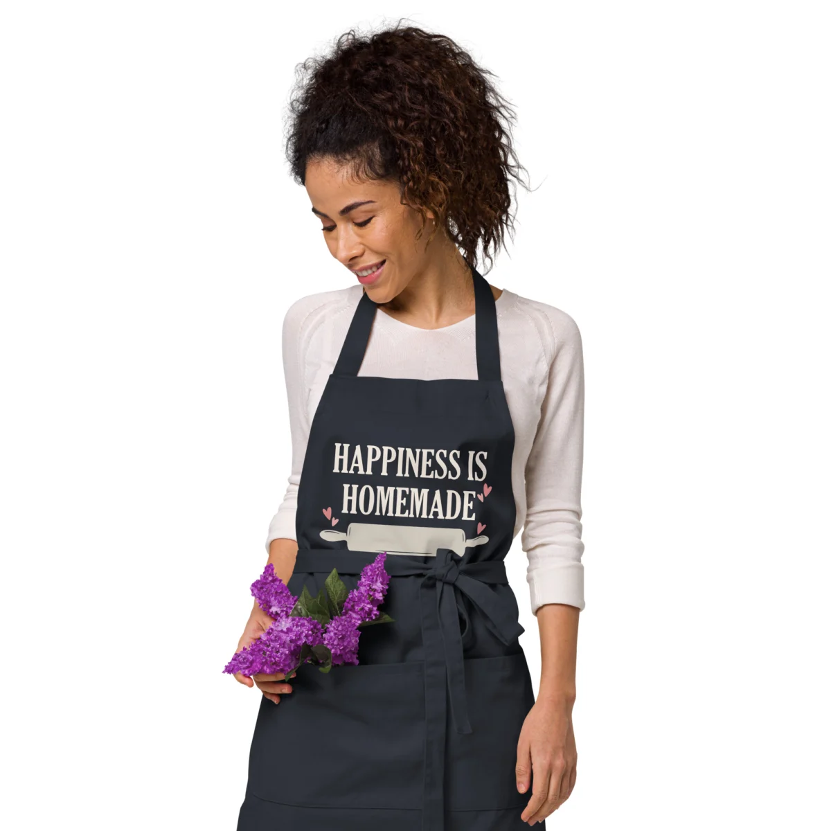Happiness is Homemade Funny Baking Apron - Home Kitchen Apron Gift For Mom - Dad Chef To Bake And Cook
