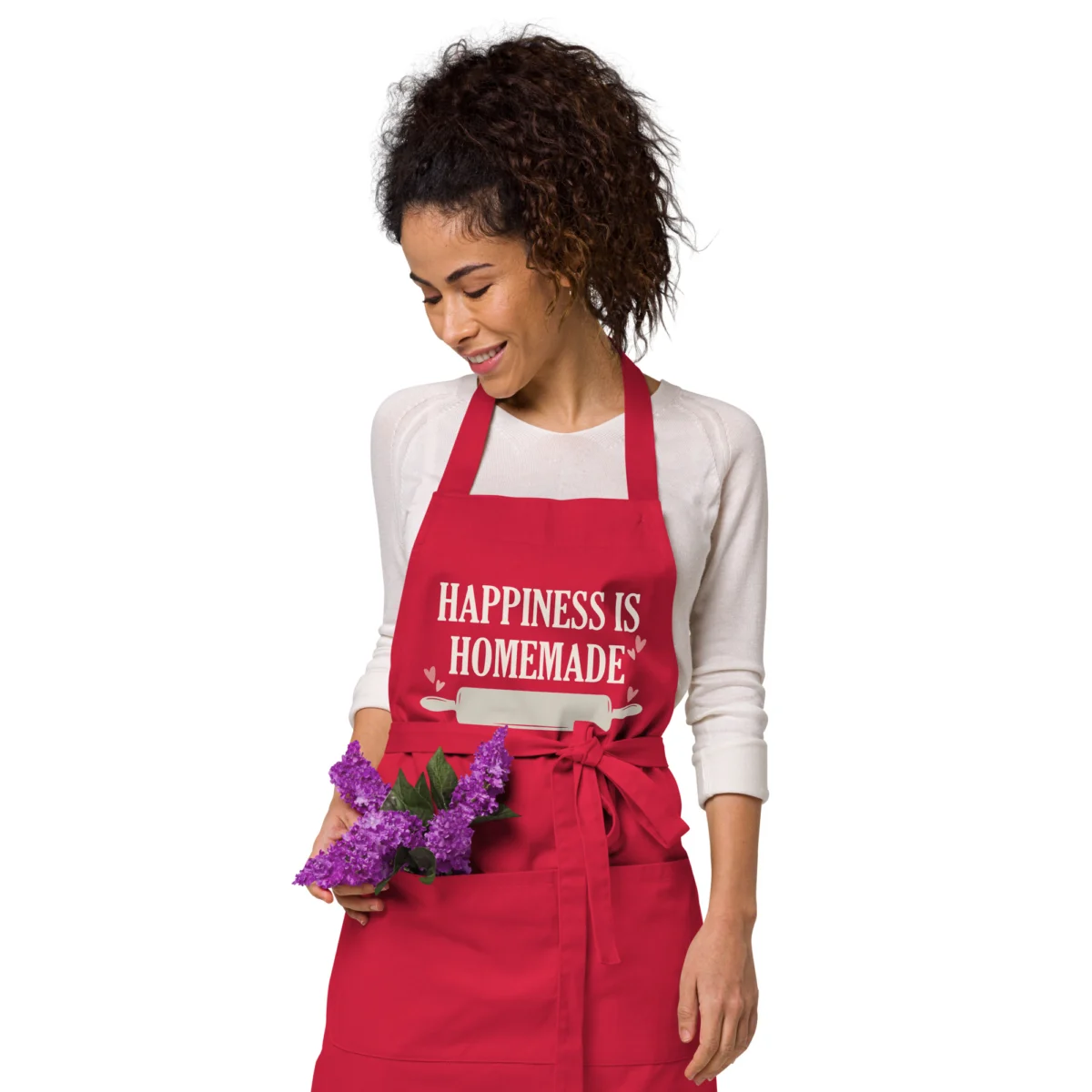 Happiness is Homemade Funny Baking Apron - Home Kitchen Apron Gift For Mom - Dad Chef To Bake And Cook