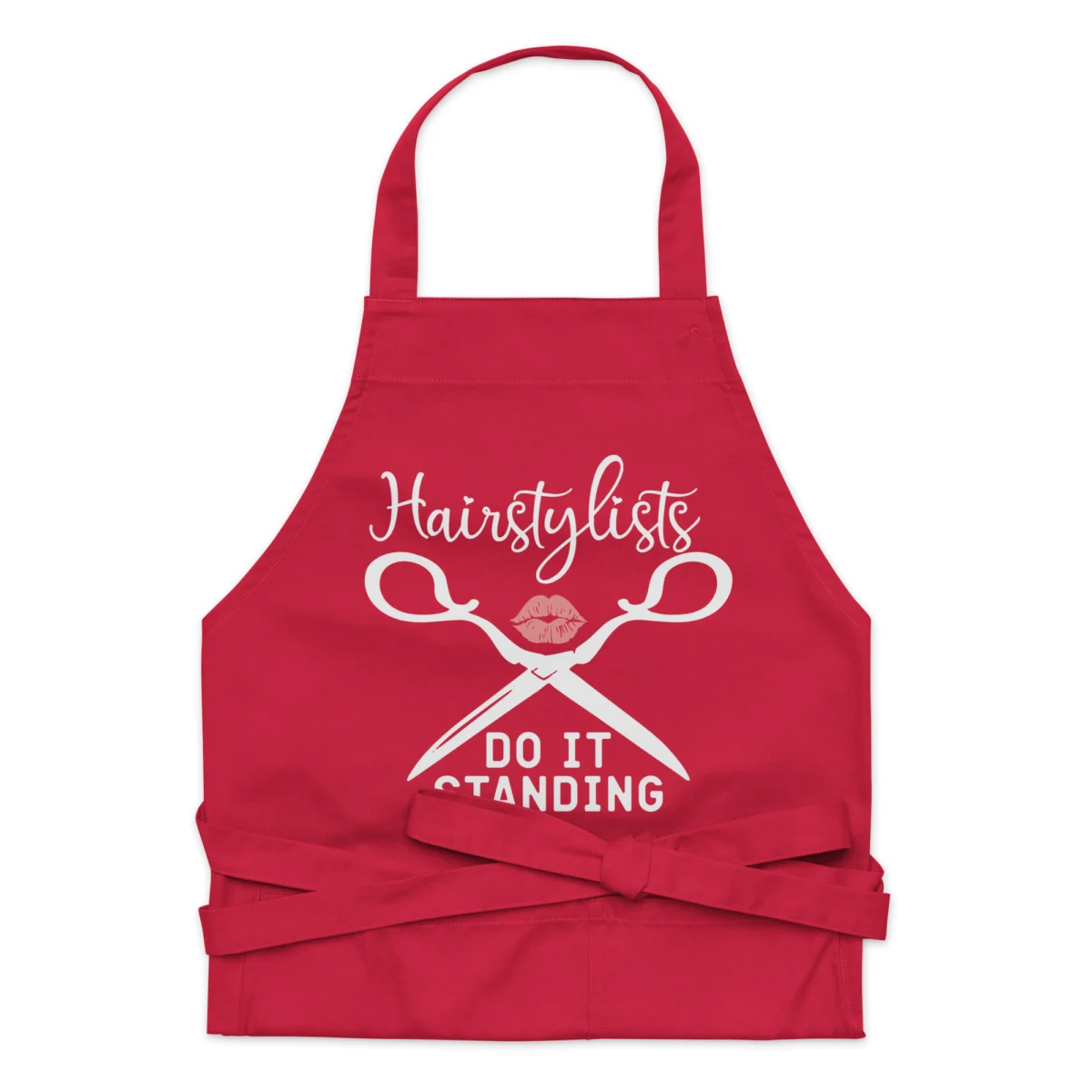 organic-cotton-apron-red-front-66068cc0054c4.jpg Hairstylists Do It Standing Funny Hair Stylist Apron - Hairstylist Aprons for Women Men - Hairdresser Apron for Salon
