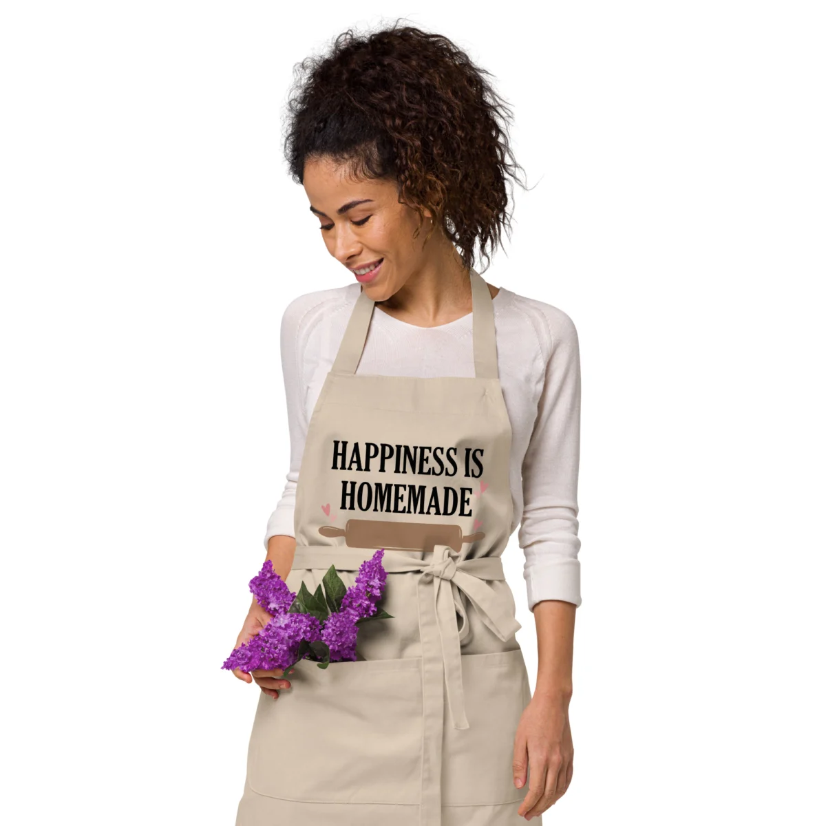 Happiness is Homemade Funny Baking Apron - Home Kitchen Apron Gift For Mom - Dad Chef To Bake And Cook