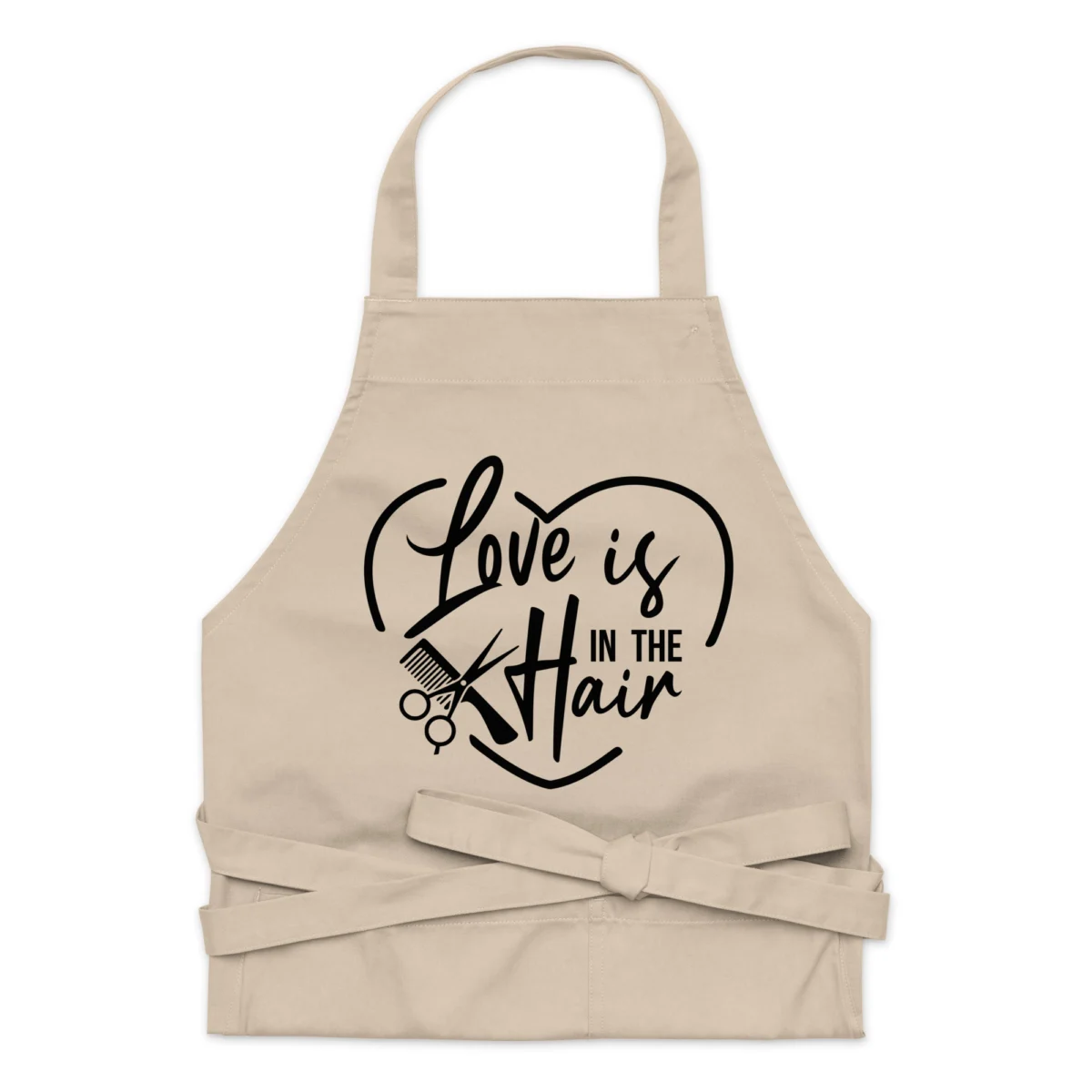organic-cotton-apron-rope-front-66098b04c0b5b.jpg Love is in the Hair Funny Hairstylist Apron - Funny Black Apron for Women And Men - For Hairdressers, Salons, Cosmetology, Perfect Gift for Birthday, Christmas, Valentine's Day