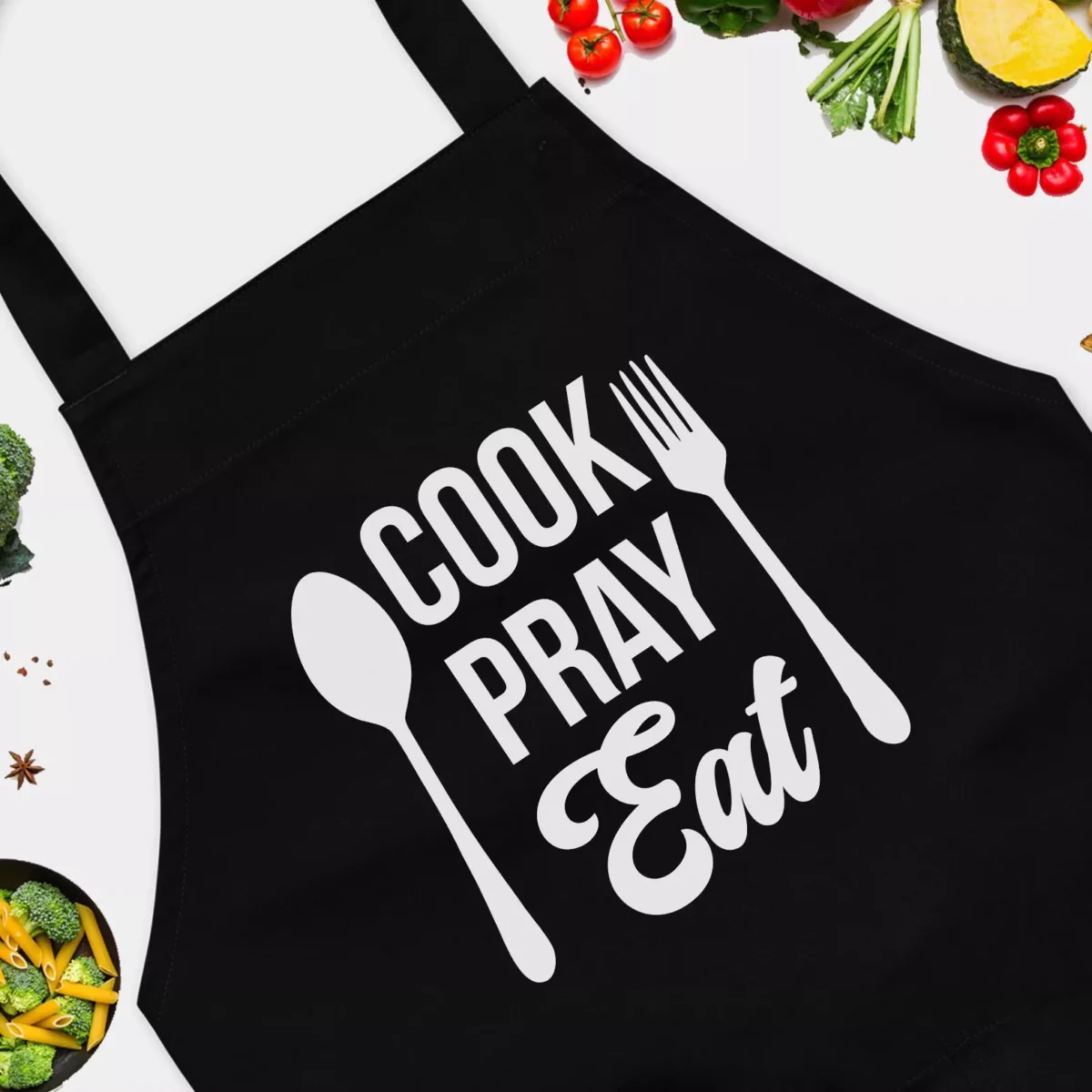 Cook Pray Eat Funny Chef Christian Thankful Religious Apron - For Family