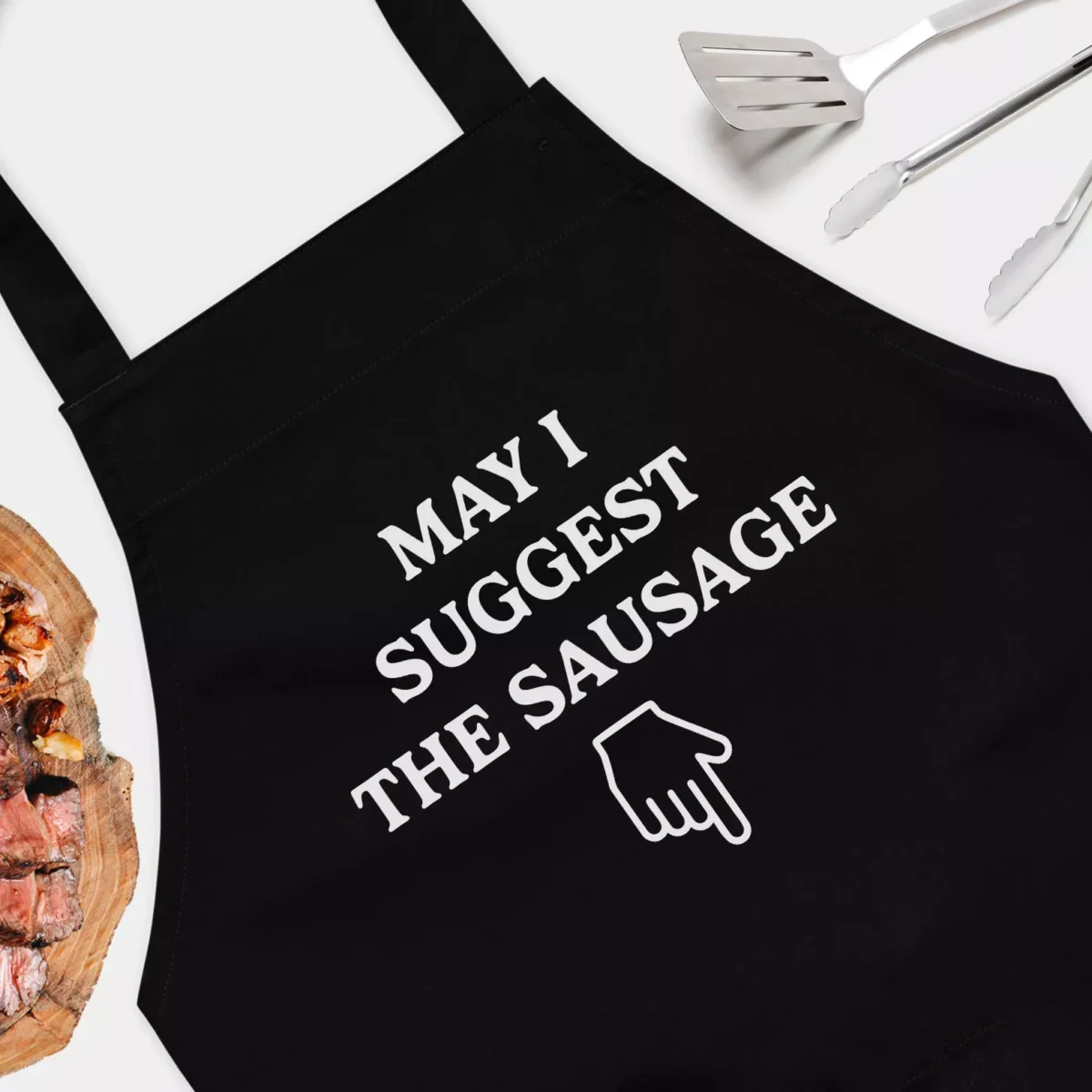 May I Suggest The Sausage Apron - Funny Men's Grilling Apron - Barbecue Gift for Dad for Backyard Cooking - Father's Day Cooking Meat Smoking Gift