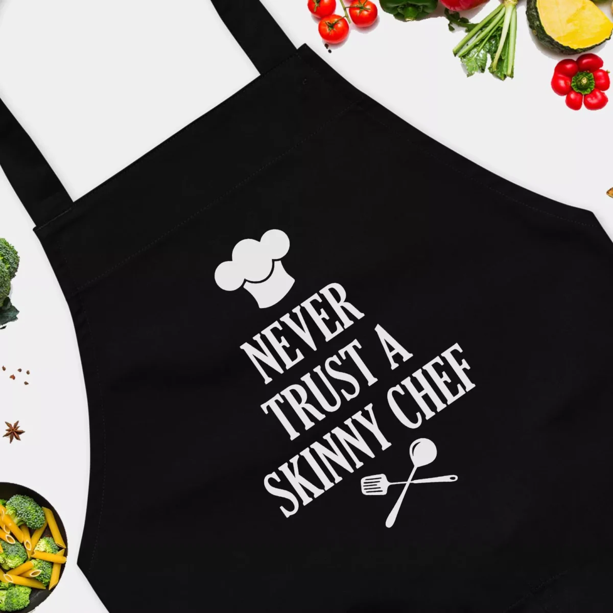 Never Trust A Skinny Chef Funny Apron - Ideal Gift for Dad Father's Day or Mom Mother's Day Present - For Sous Chef - For Head Chef