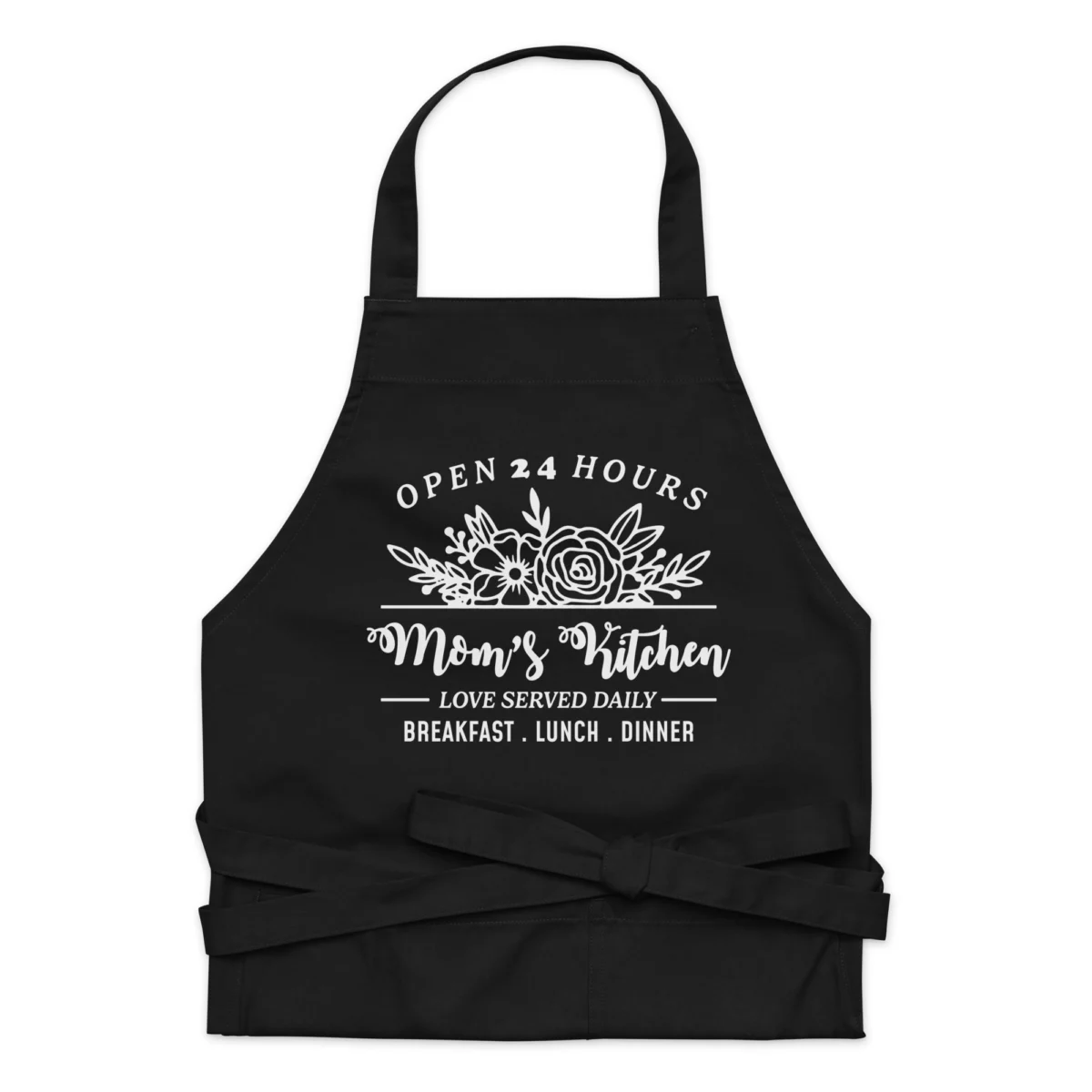 Mom's Kitchen Open 24 Hours - Love Served Daily - Breakfast, Lunch, Dinner - Farmhouse Apron - Gift for Mom