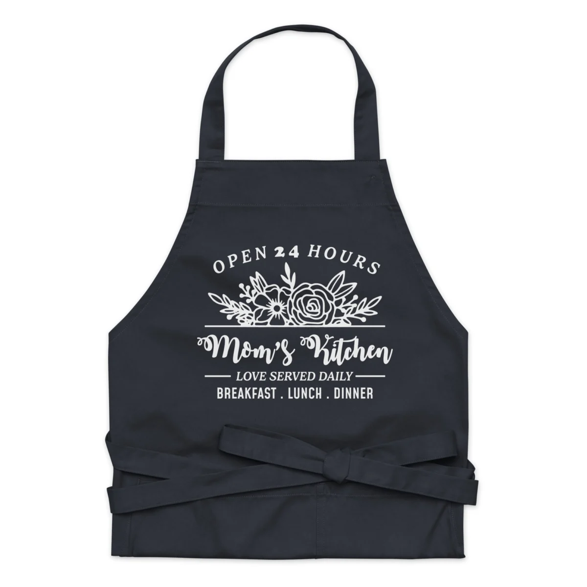 Mom's Kitchen Open 24 Hours - Love Served Daily - Breakfast, Lunch, Dinner - Farmhouse Apron - Gift for Mom