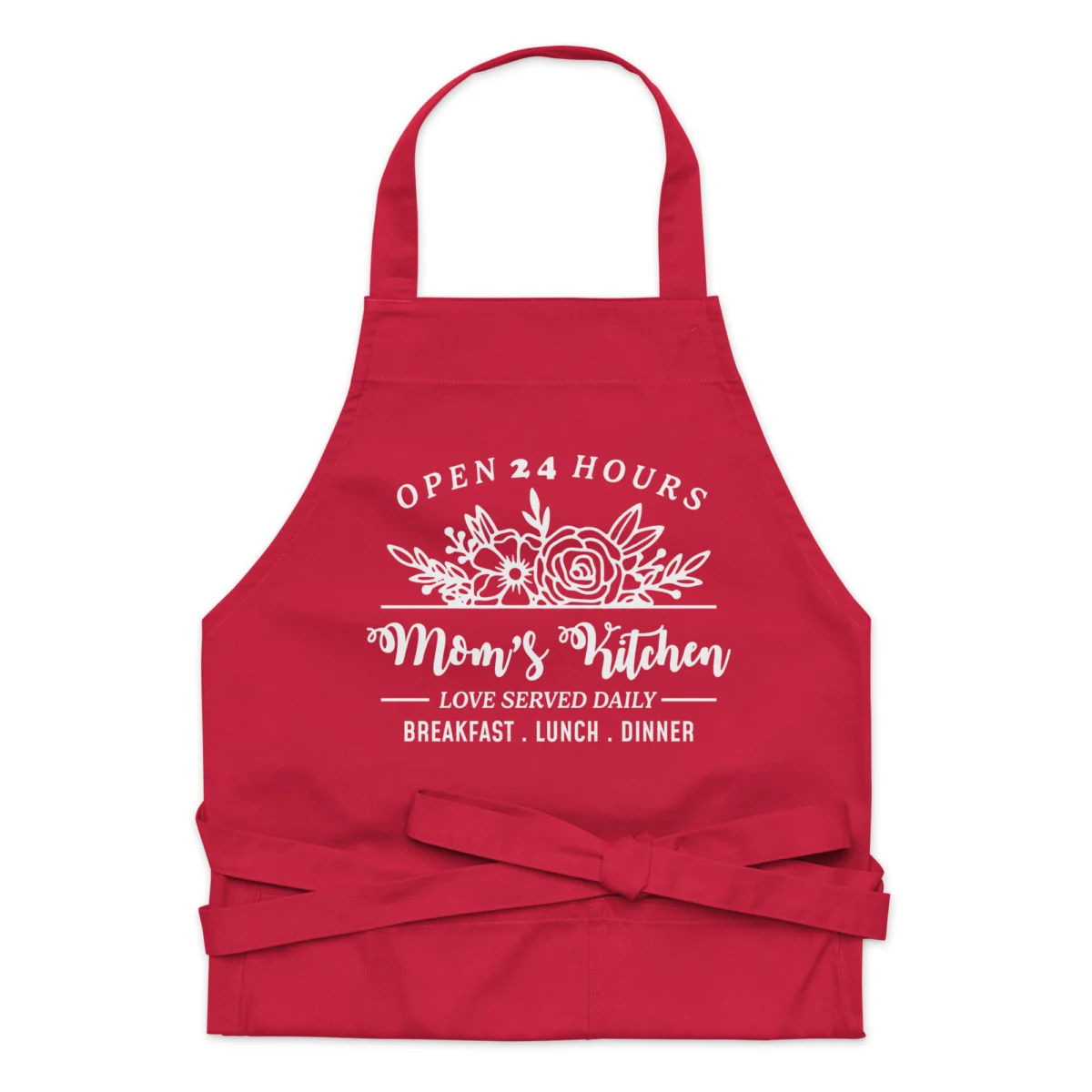 Mom's Kitchen Open 24 Hours - Love Served Daily - Breakfast, Lunch, Dinner - Farmhouse Apron - Gift for Mom