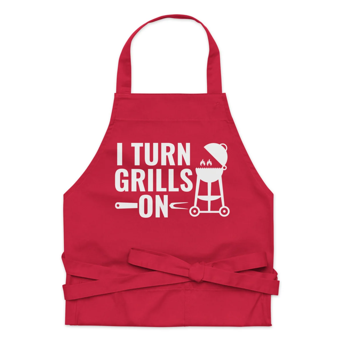 organic-cotton-apron-red-front-6612b8ac0aa35.jpg I Turn Grills On Apron - Funny BBQ Grilling Apron - Funny Cooks Chefs Grillers Saying - Father's Day Apron Gift For Dad