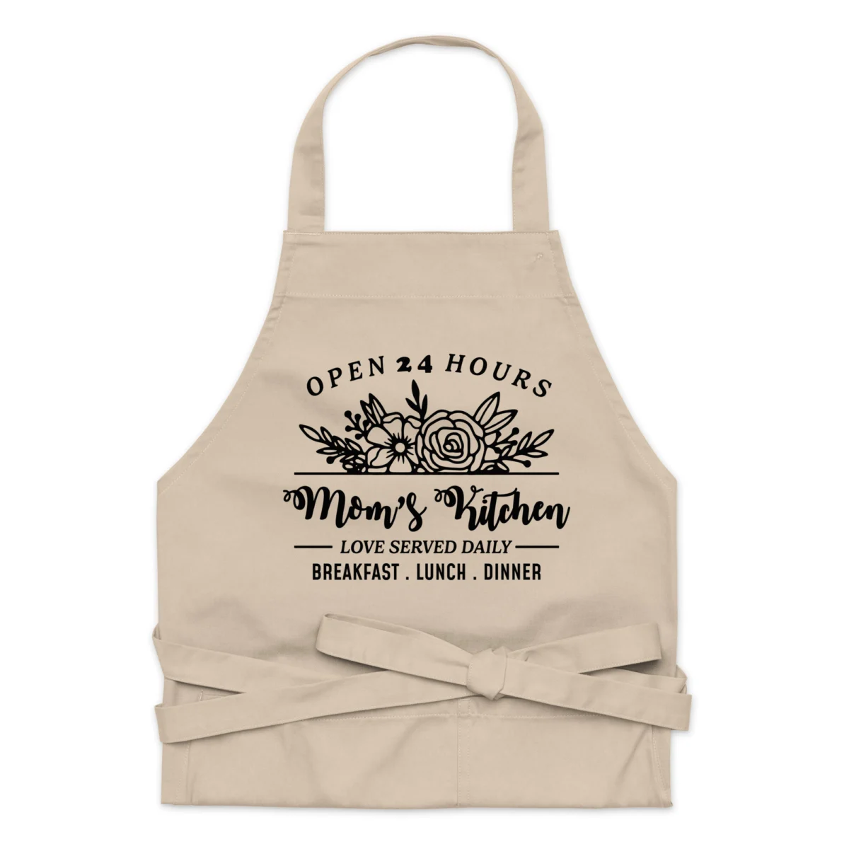 Mom's Kitchen Open 24 Hours - Love Served Daily - Breakfast, Lunch, Dinner - Farmhouse Apron - Gift for Mom