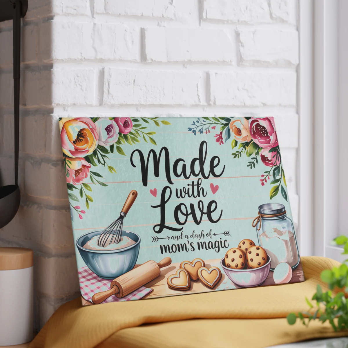 Made with Love Glass Cutting Board – Floral Mom’s Baking Kitchen Decor