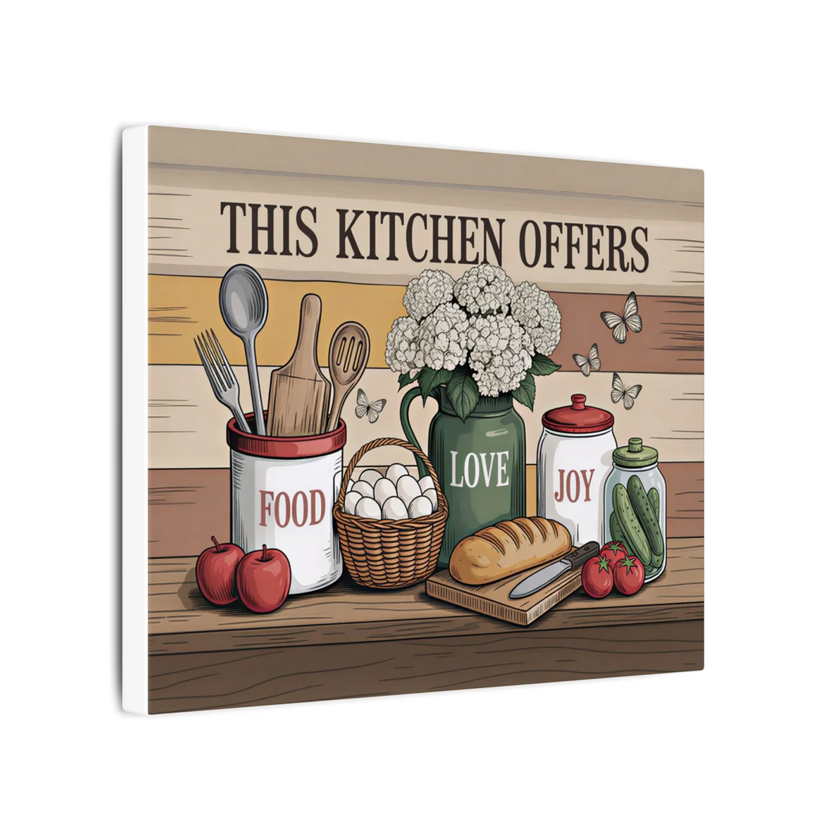 Kitchen Canvas Wall Art — "This Kitchen Offers food, love joy" Rustic Farmhouse Sign