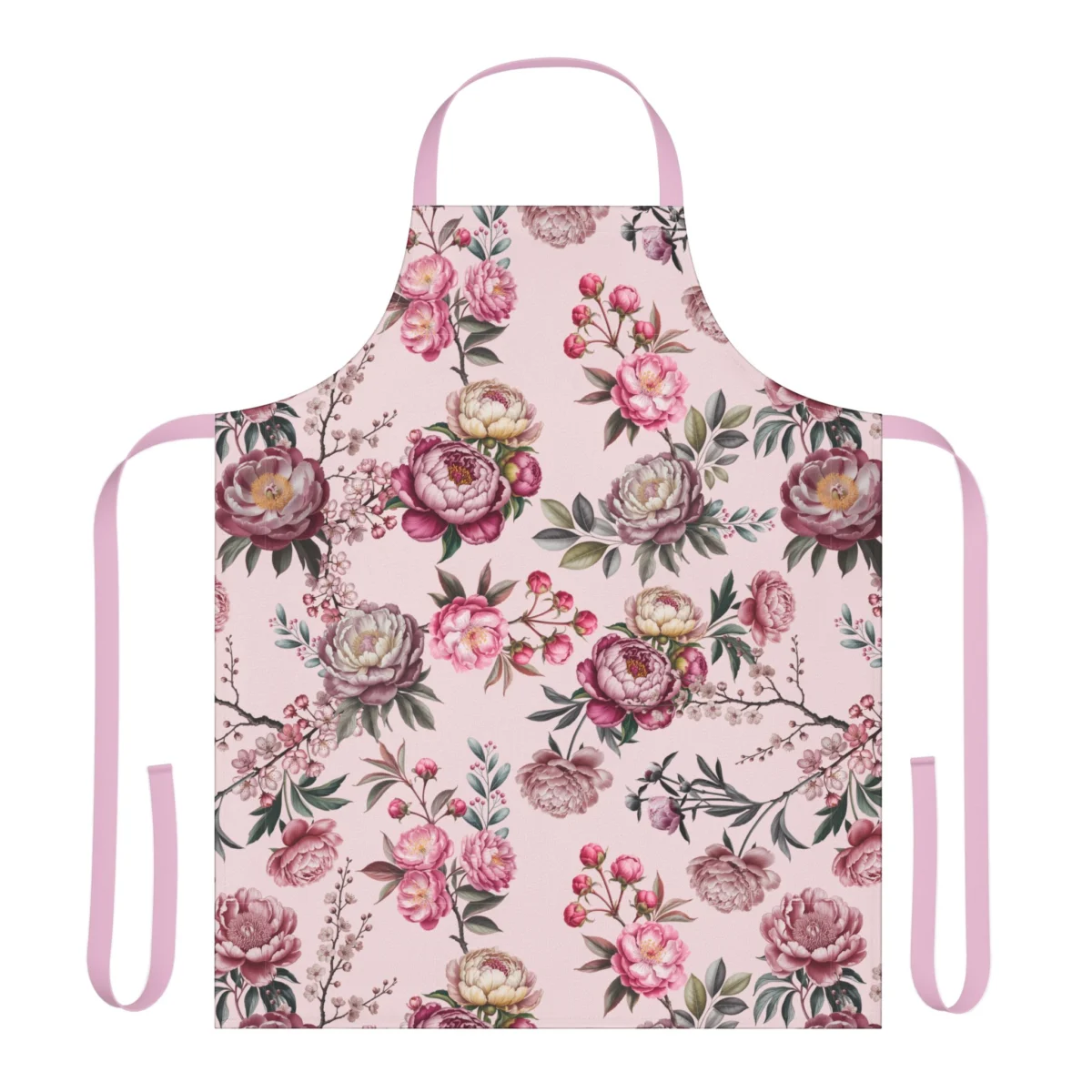 Floral Pink Rose Apron — Vintage Botanical Kitchen Apron with Pink Straps