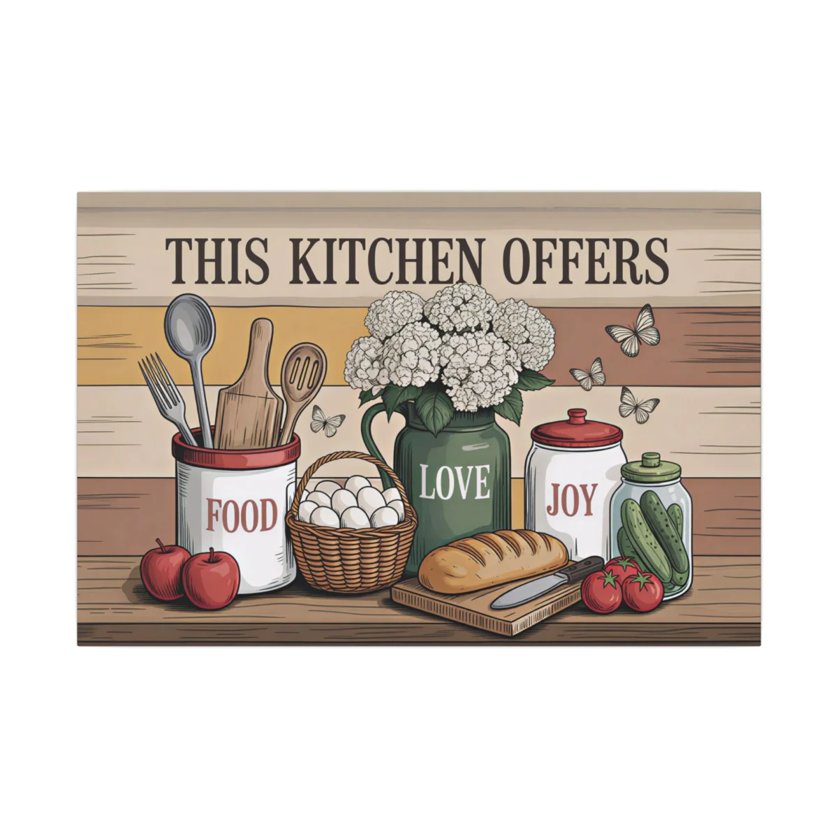 Kitchen Canvas Wall Art — "This Kitchen Offers food, love joy" Rustic Farmhouse Sign