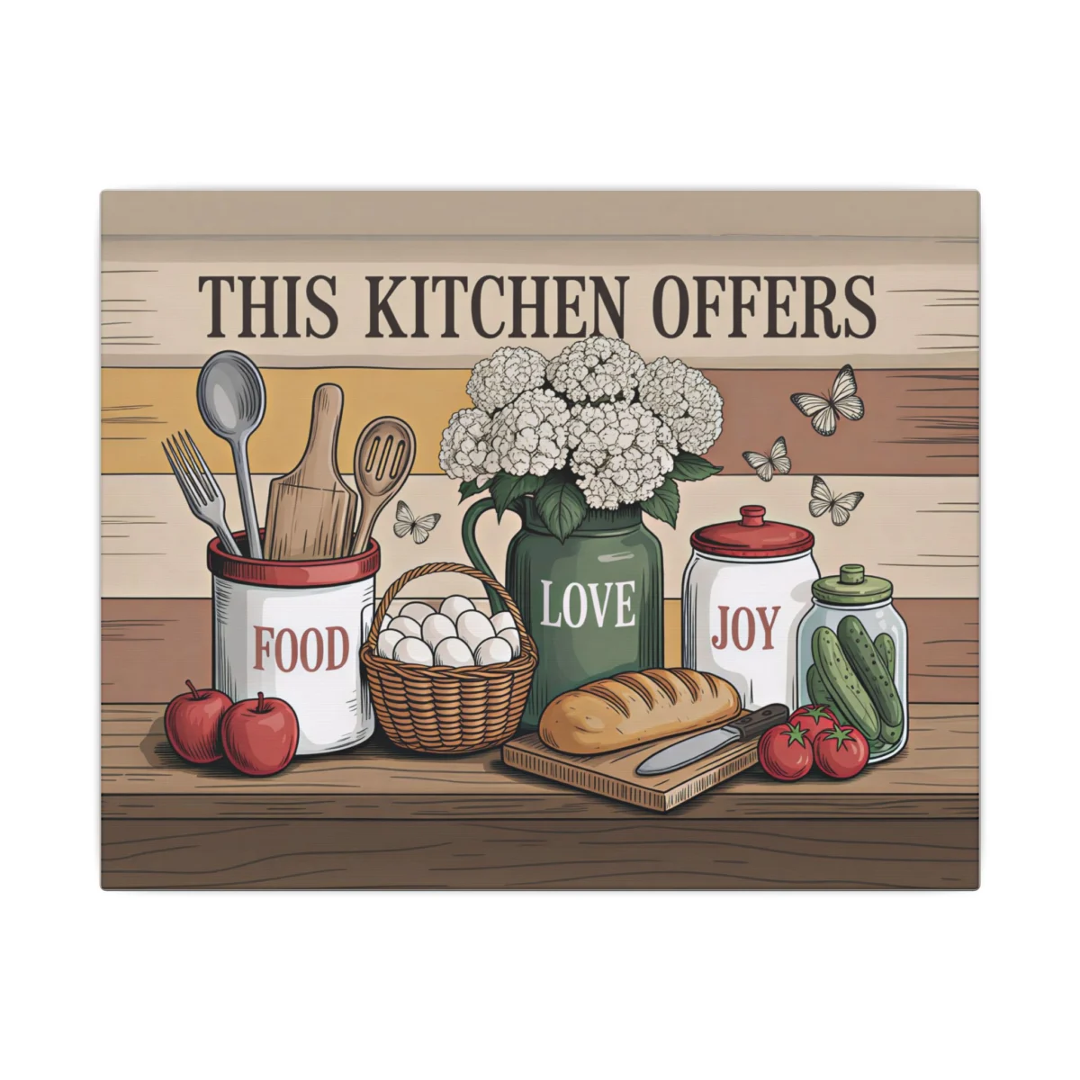 Kitchen Canvas Wall Art — "This Kitchen Offers food, love joy" Rustic Farmhouse Sign
