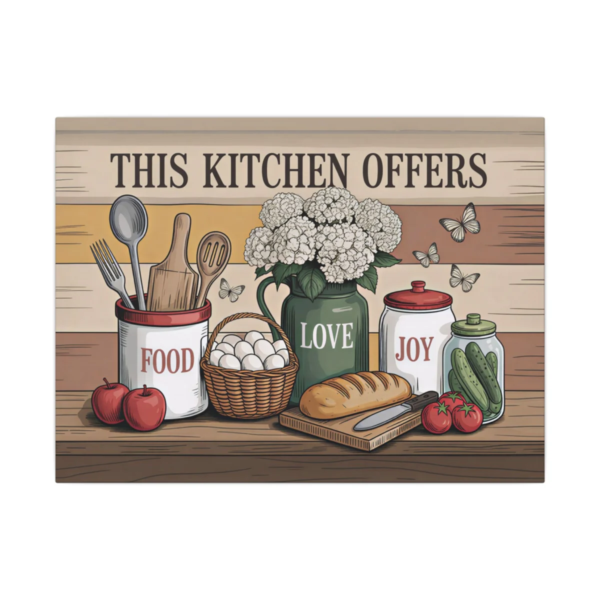 Kitchen Canvas Wall Art — "This Kitchen Offers food, love joy" Rustic Farmhouse Sign
