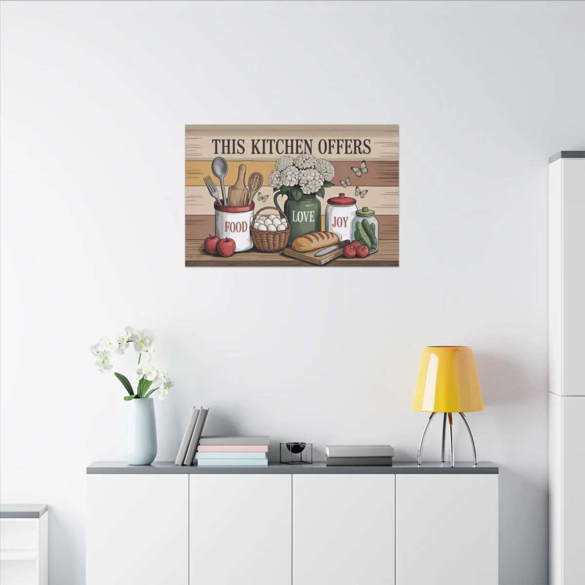 Kitchen Canvas Wall Art — "This Kitchen Offers food, love joy" Rustic Farmhouse Sign