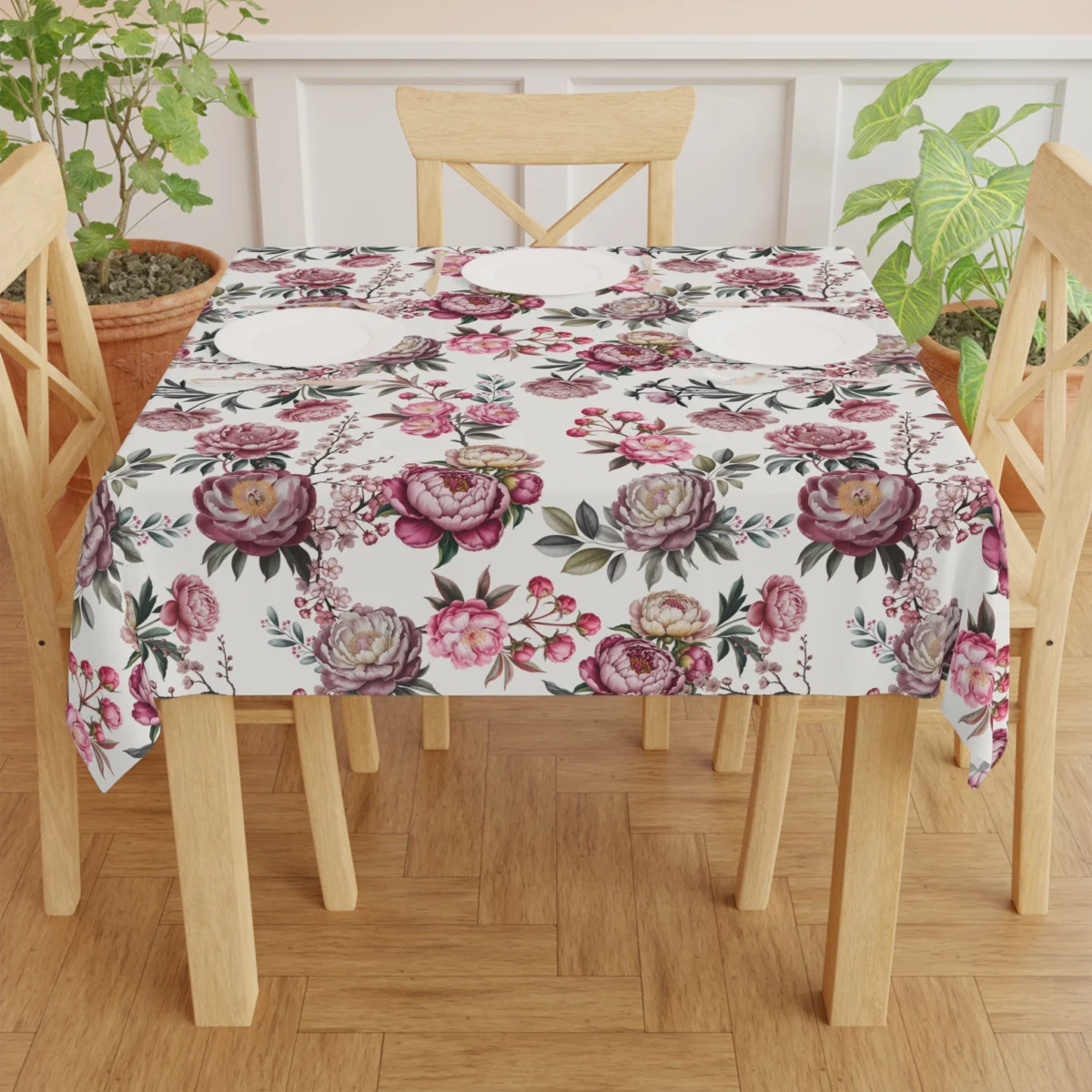 Vintage Pink Floral Tablecloth — Rose Garden Pattern for Spring, Bridal & Tea Parties