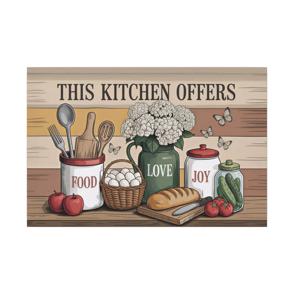 Kitchen Canvas Wall Art — "This Kitchen Offers food, love joy" Rustic Farmhouse Sign